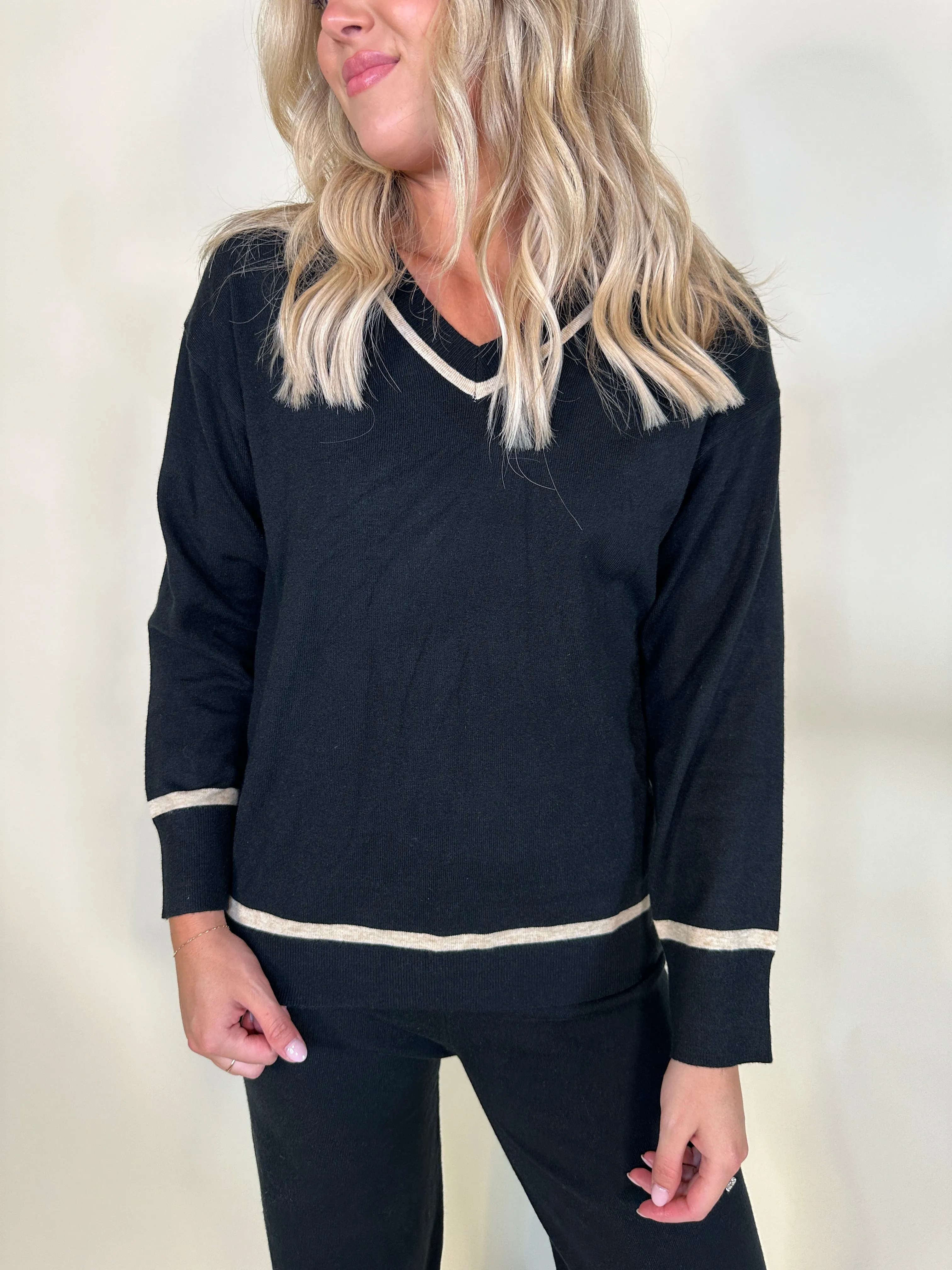 V-Neck Contrast Trim Sweater