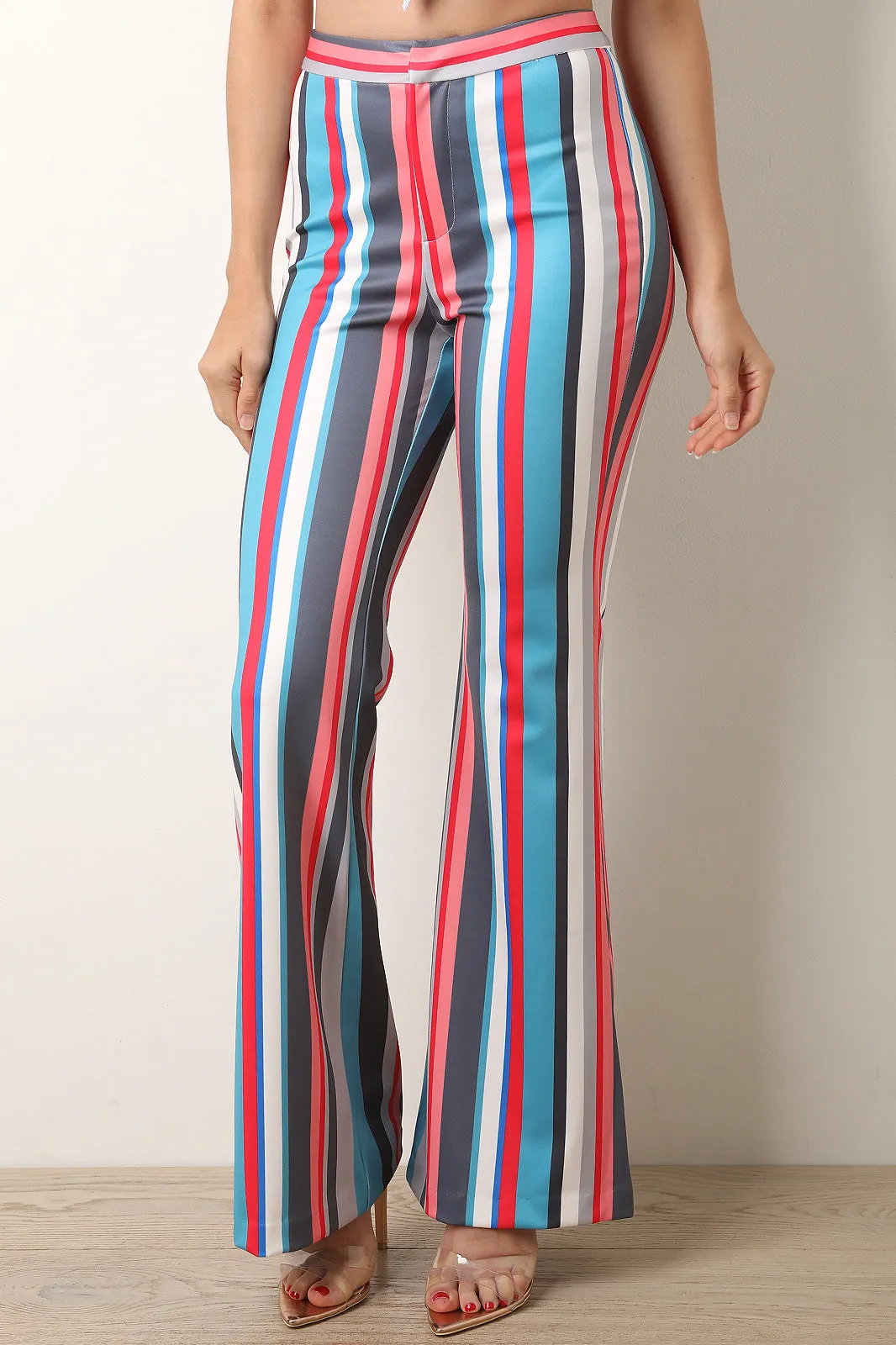 Vertical Striped High Rise Flare Pants