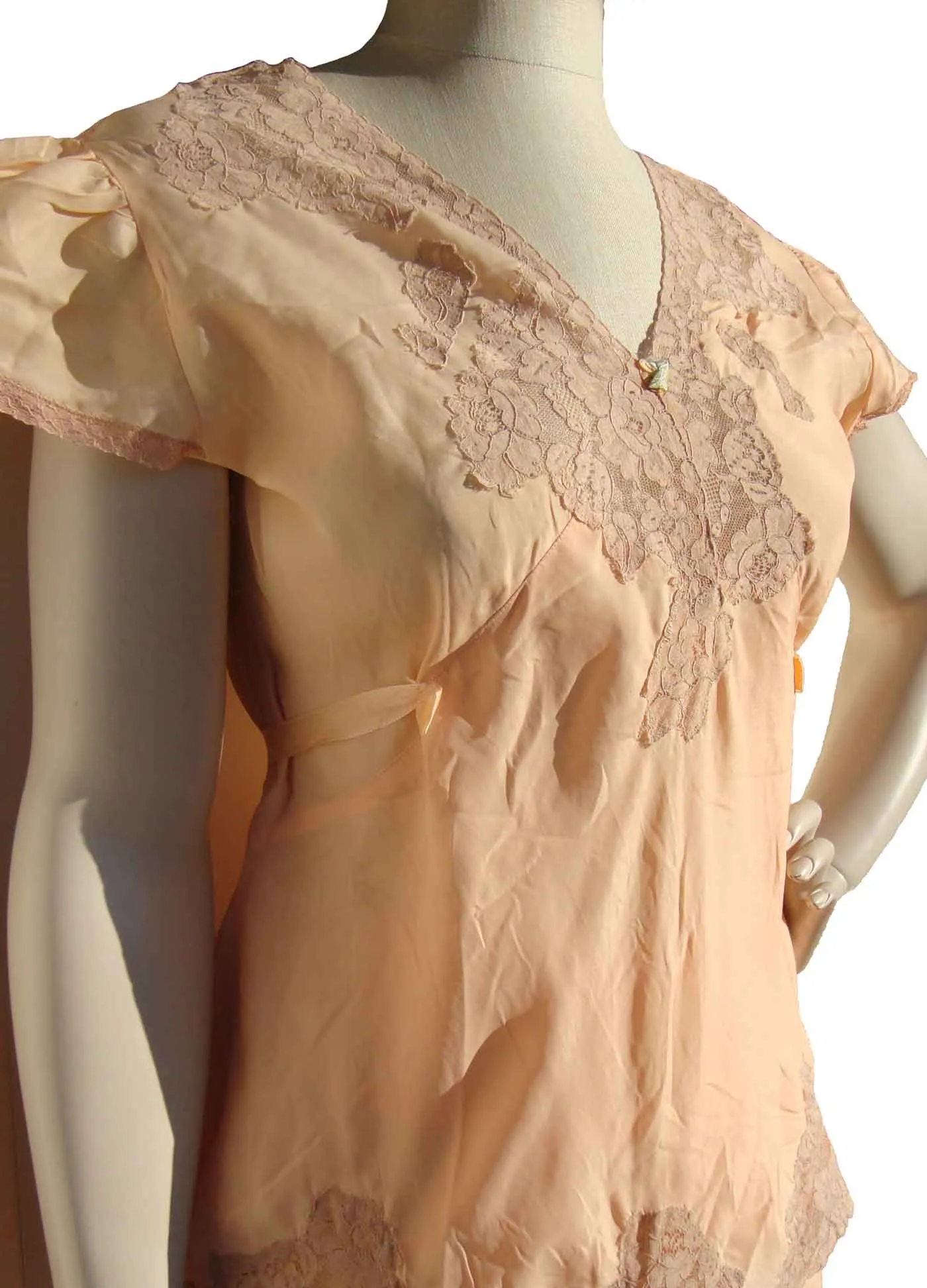 Vintage 30s Pajamas Peach Lingerie Top & High Waist Pants Set M / L