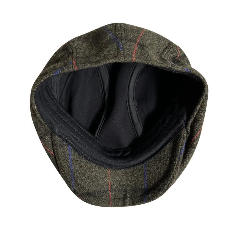 Vintage Olive Blue Orange Strips Beret Cap