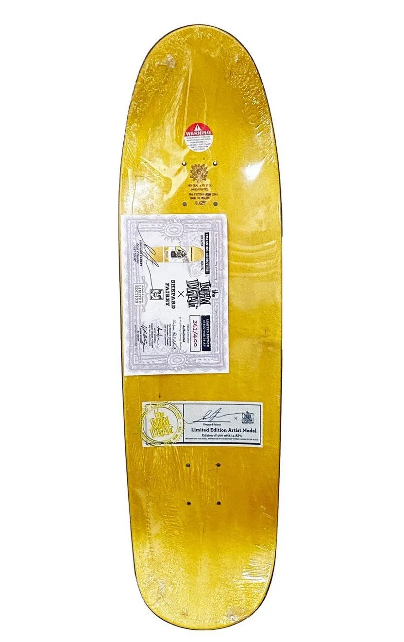 Warning: Addictive- Green Silkscreen Skateboard by Shepard Fairey- OBEY