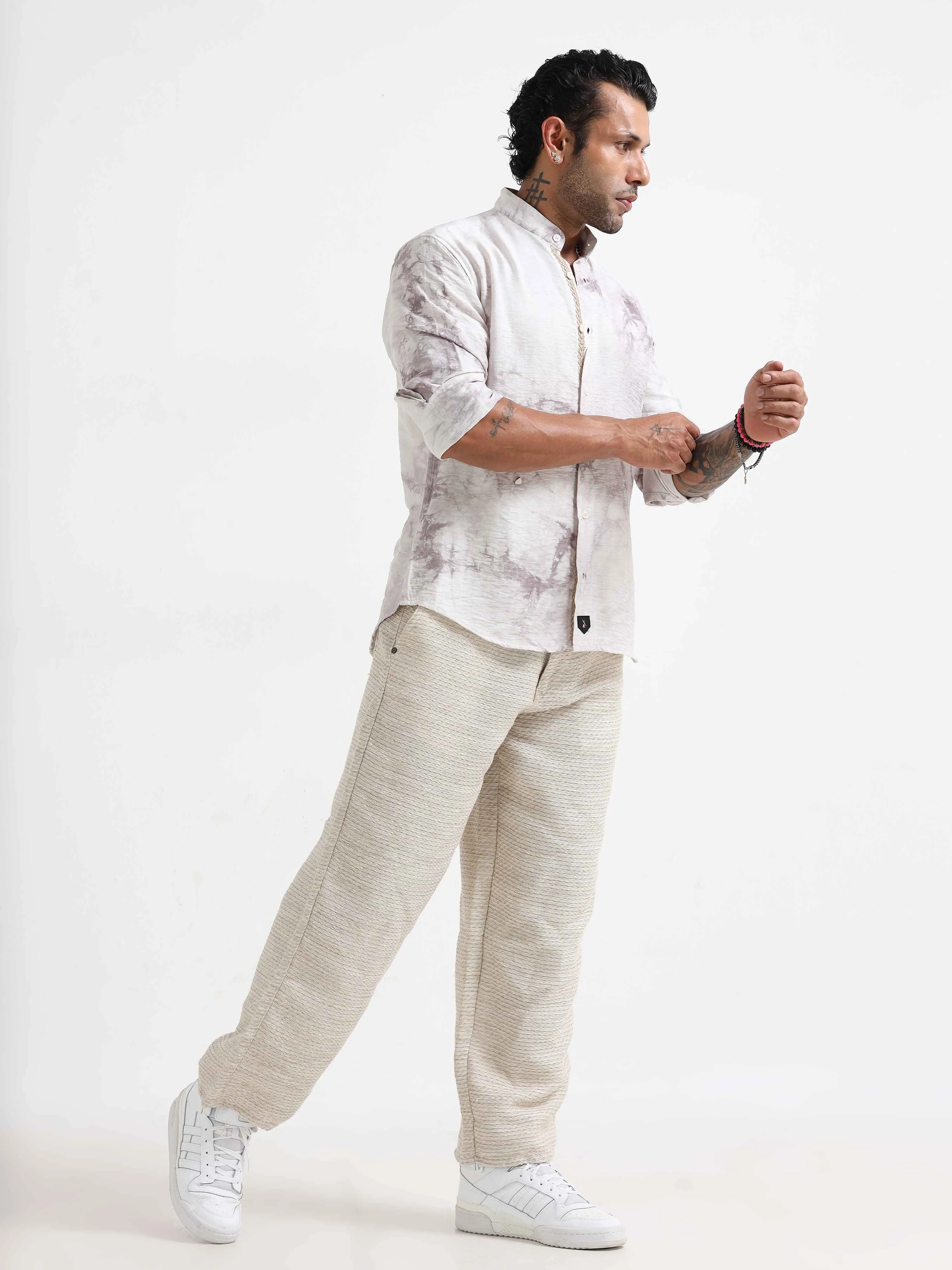 Whispering Waves Mandarin Shirt In White
