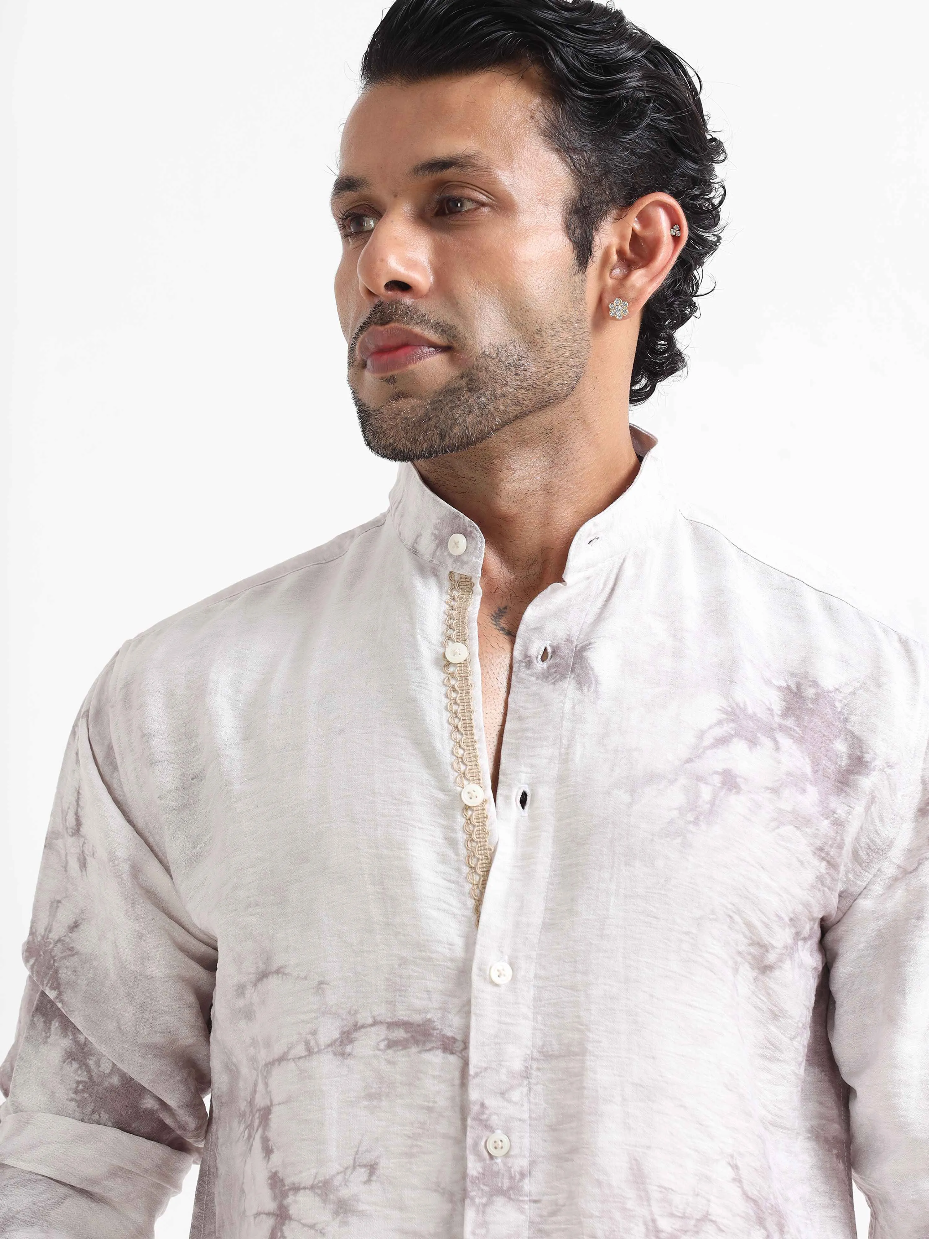 Whispering Waves Mandarin Shirt In White
