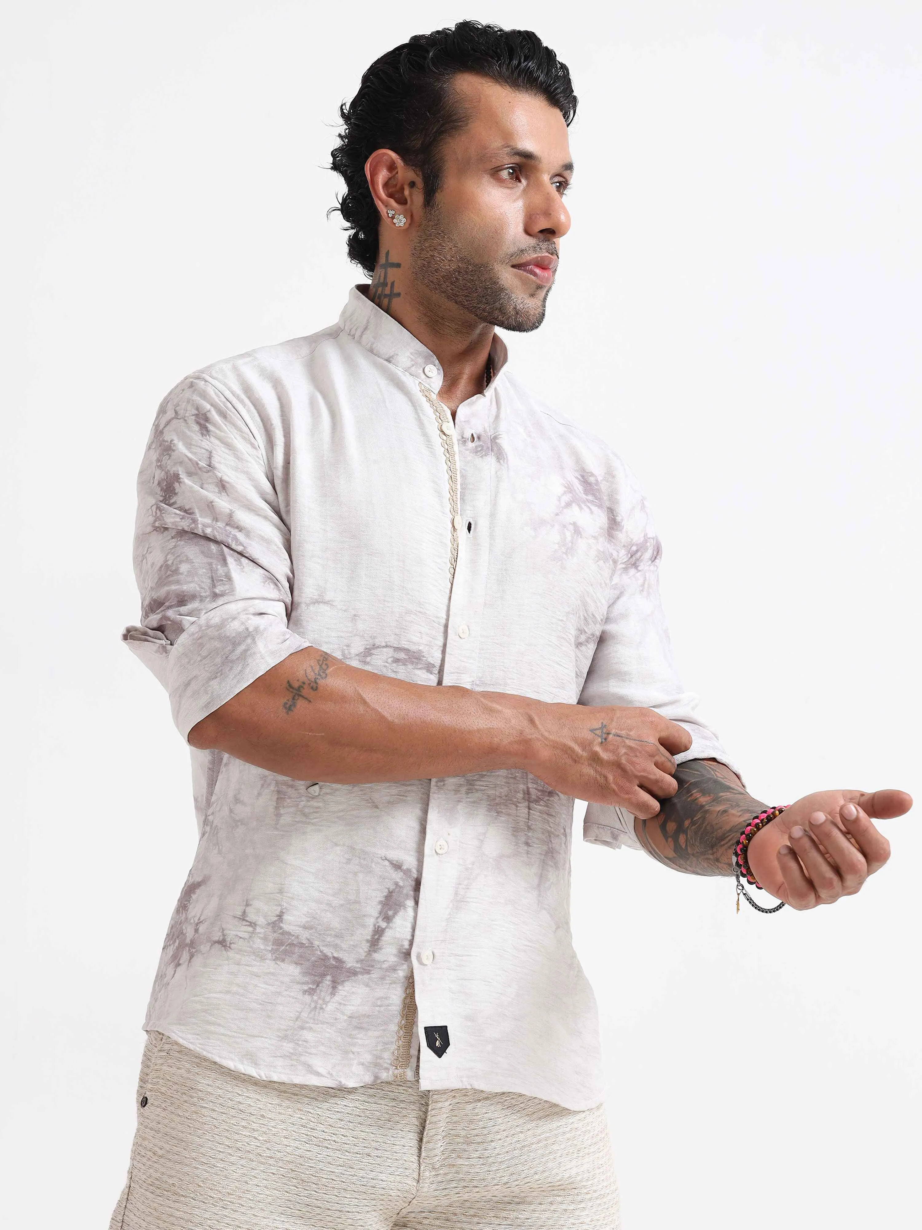 Whispering Waves Mandarin Shirt In White