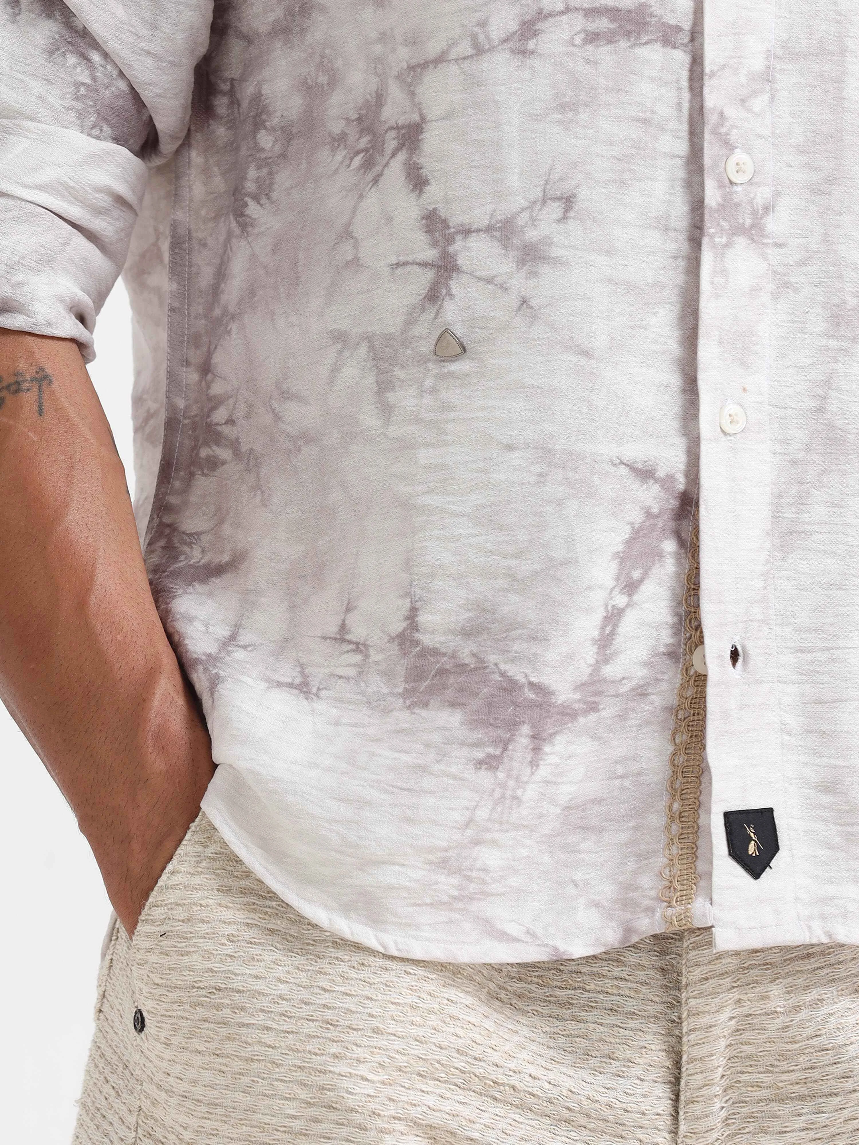 Whispering Waves Mandarin Shirt In White