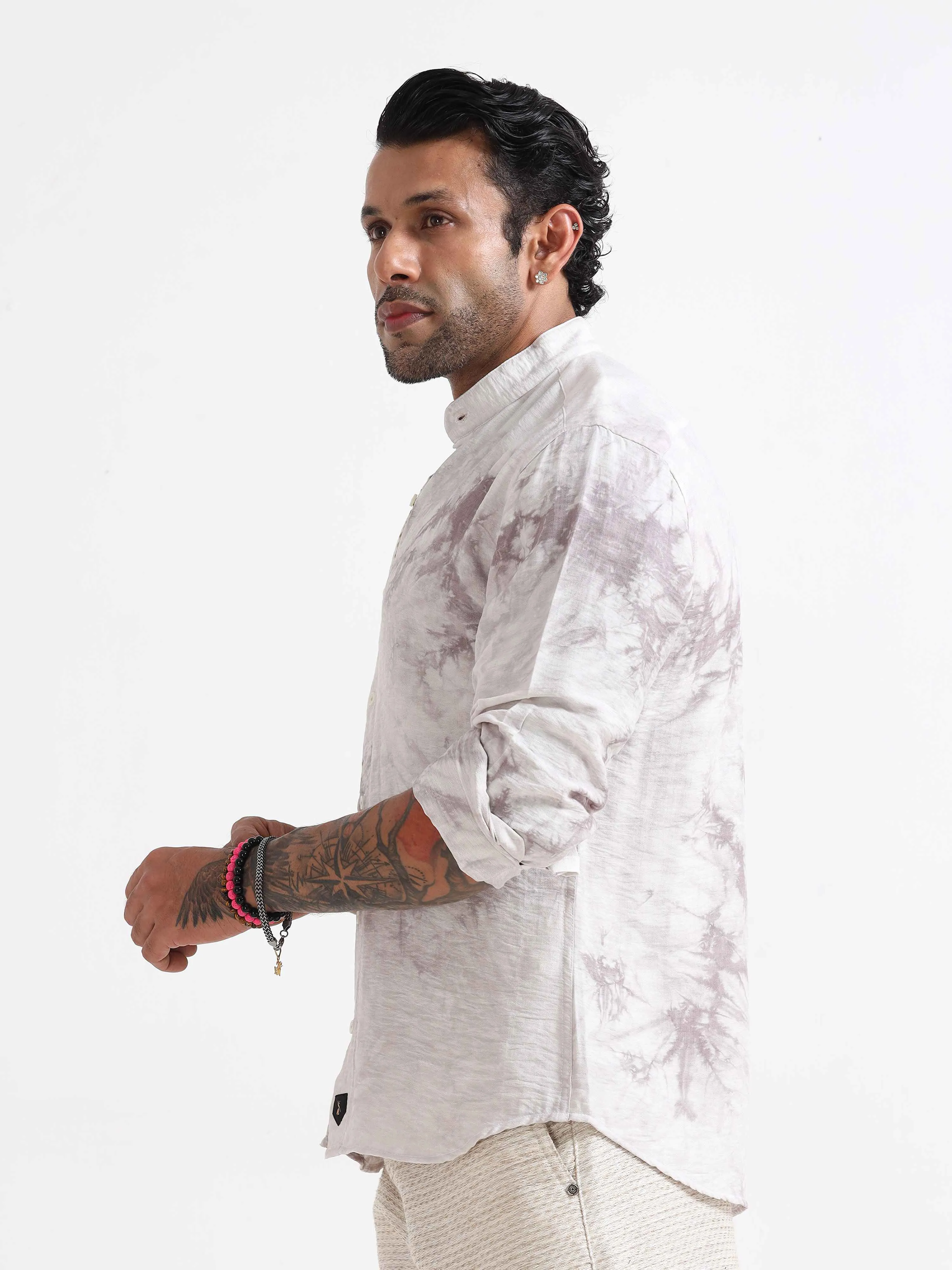 Whispering Waves Mandarin Shirt In White