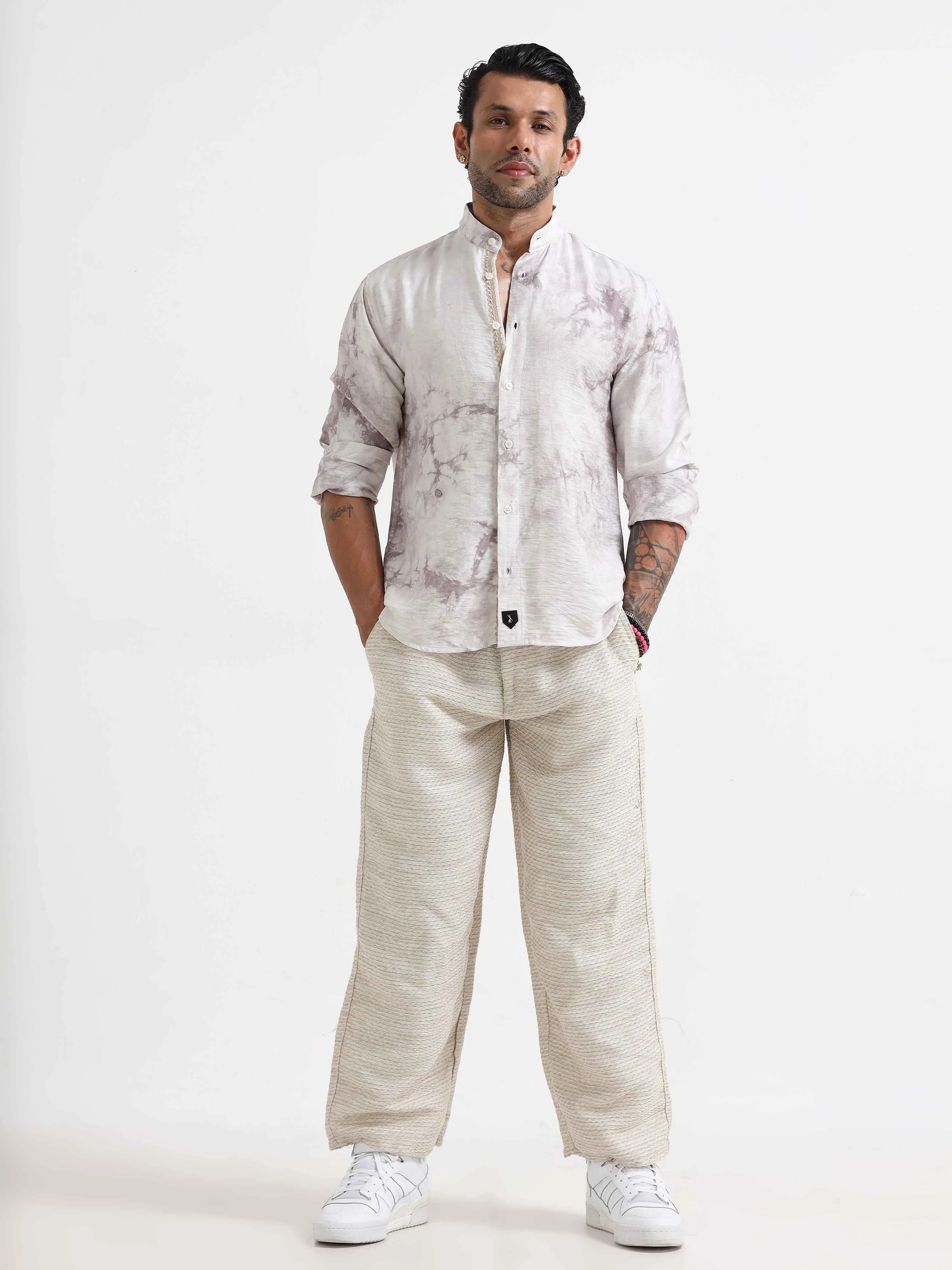 Whispering Waves Mandarin Shirt In White