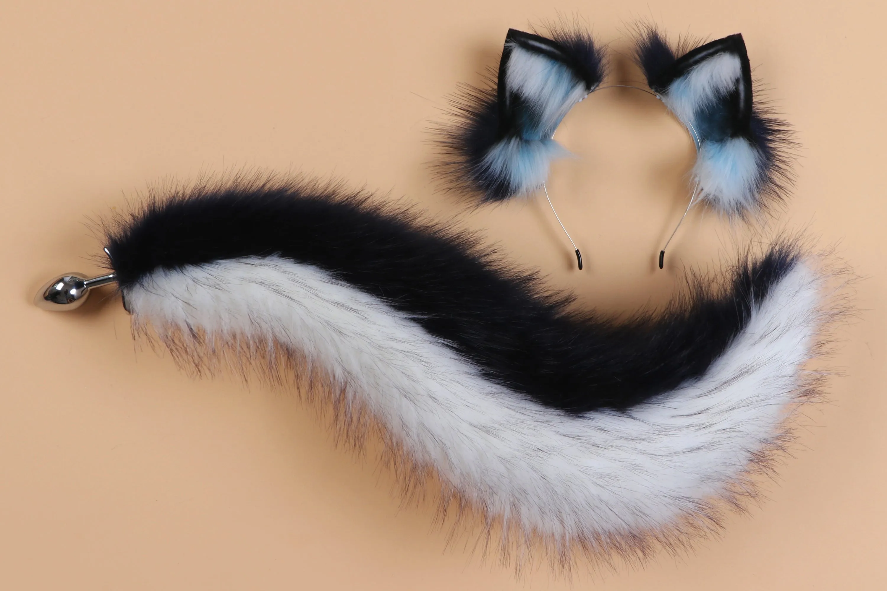 white black blue fox tail plug and ears set detach curly tail butt plug kitten wolf tail buttplug cat petplay bdsm cosplay sextoy