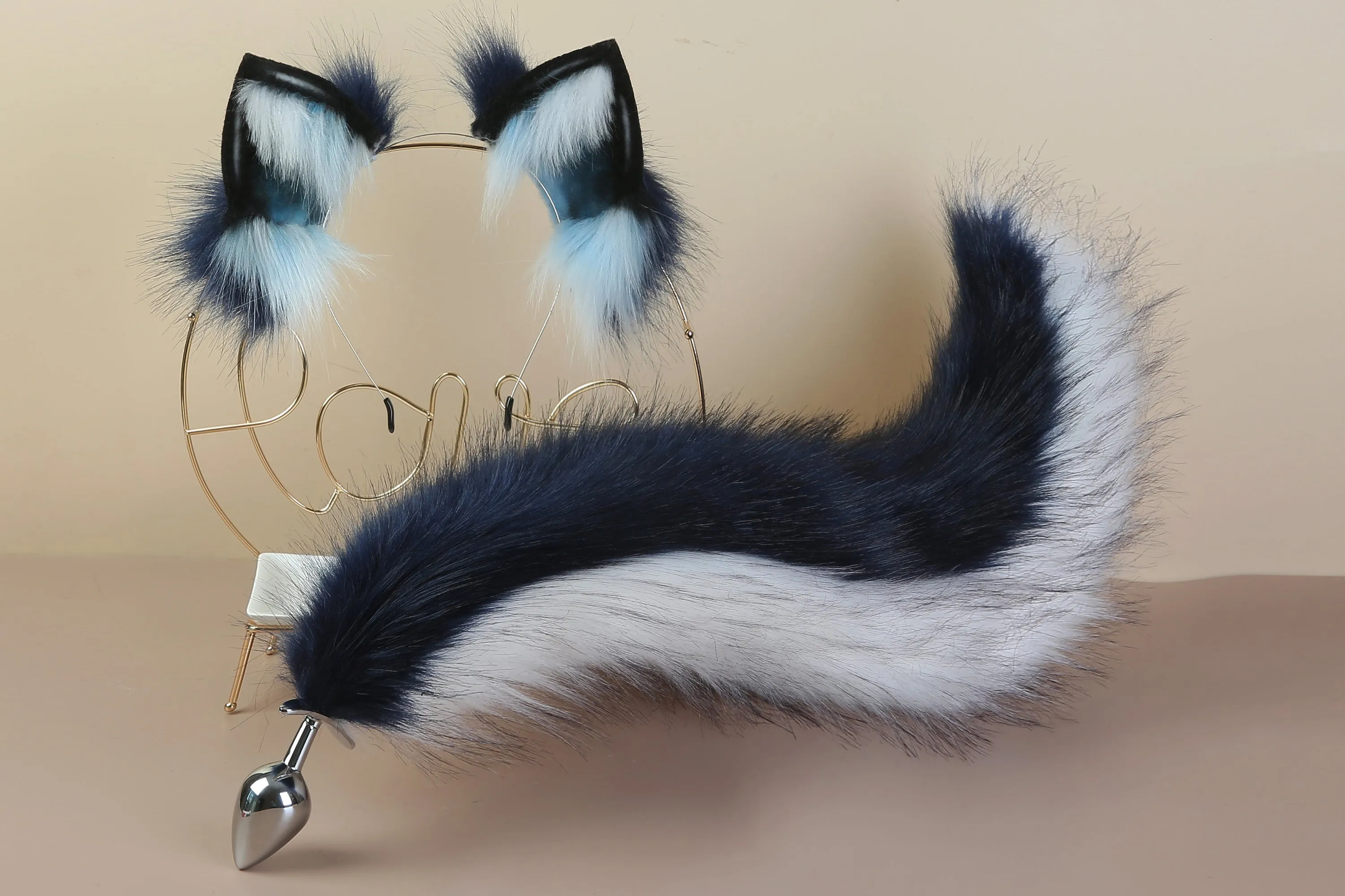white black blue fox tail plug and ears set detach curly tail butt plug kitten wolf tail buttplug cat petplay bdsm cosplay sextoy