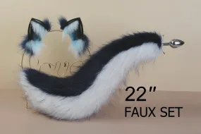 white black blue fox tail plug and ears set detach curly tail butt plug kitten wolf tail buttplug cat petplay bdsm cosplay sextoy