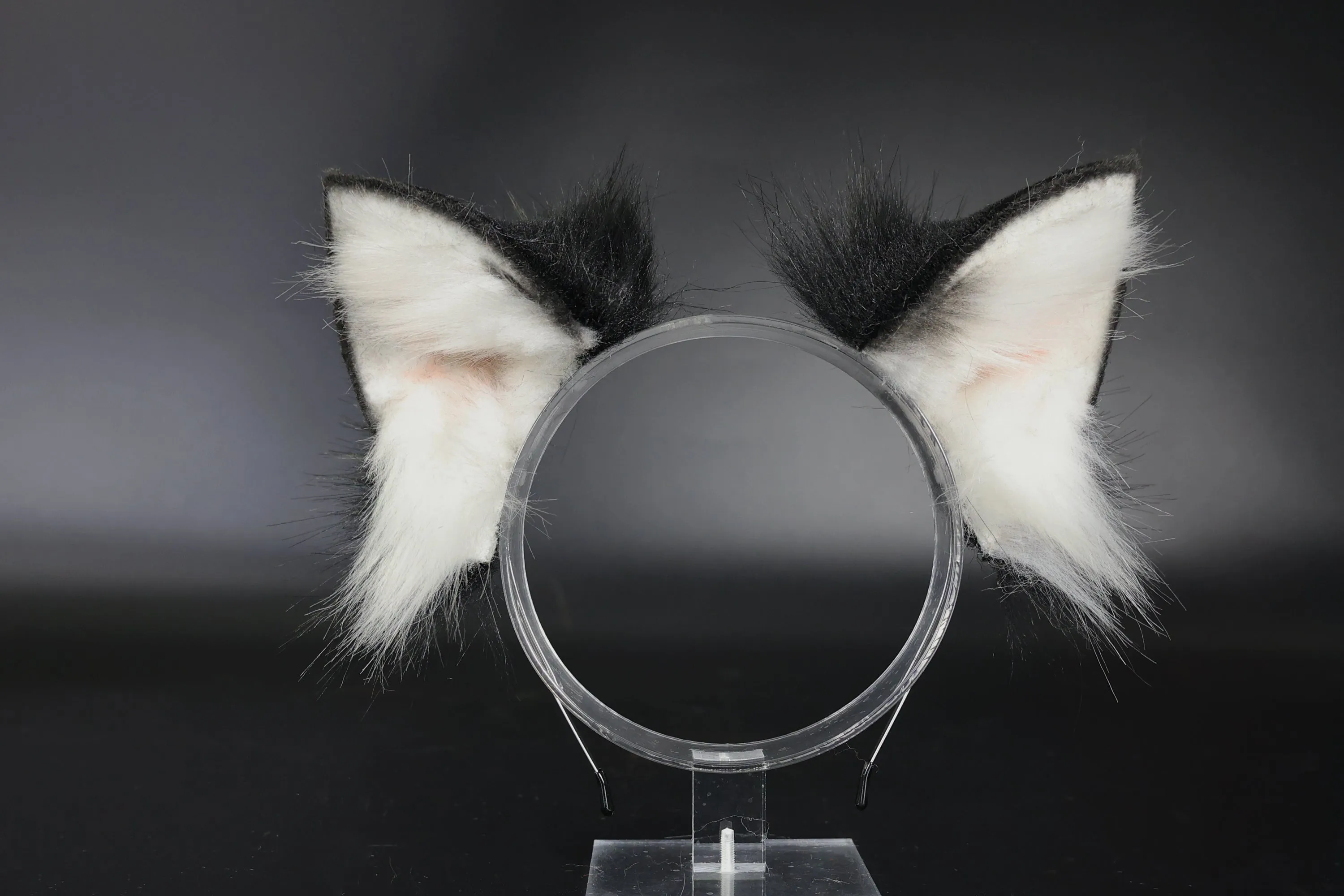 White black faux fur fox ear and tail curved wolf tail and ear cat tail and ear kitten ear and tail set anime cosplay role play ear and tail