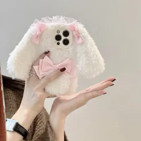 White Bow Plush Bunny Ear IPhone Case AD21187