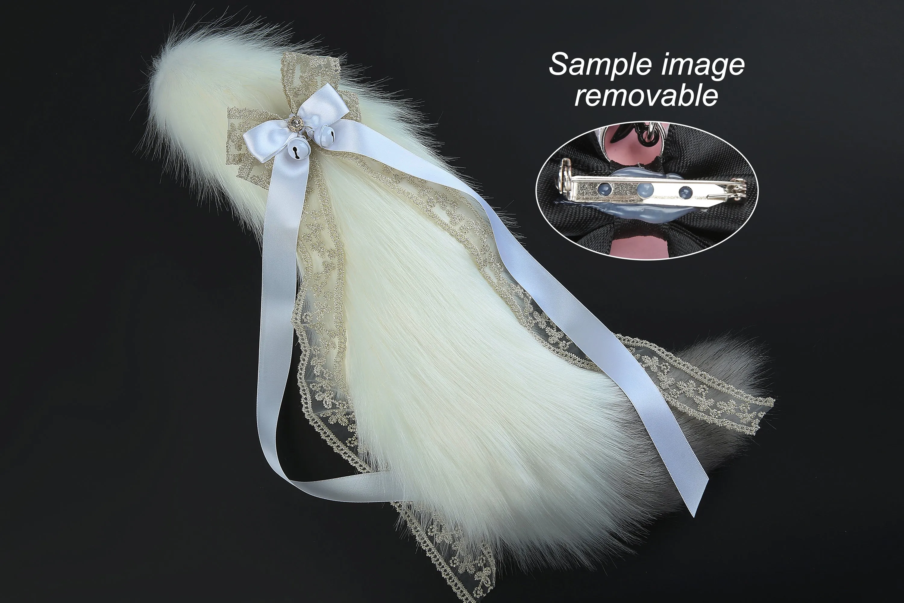 White gray faux fur fox tail plug and ear wolf tail buttplug and ear kitten ear and tail plug set curved tail and ear plug cosplay -mature