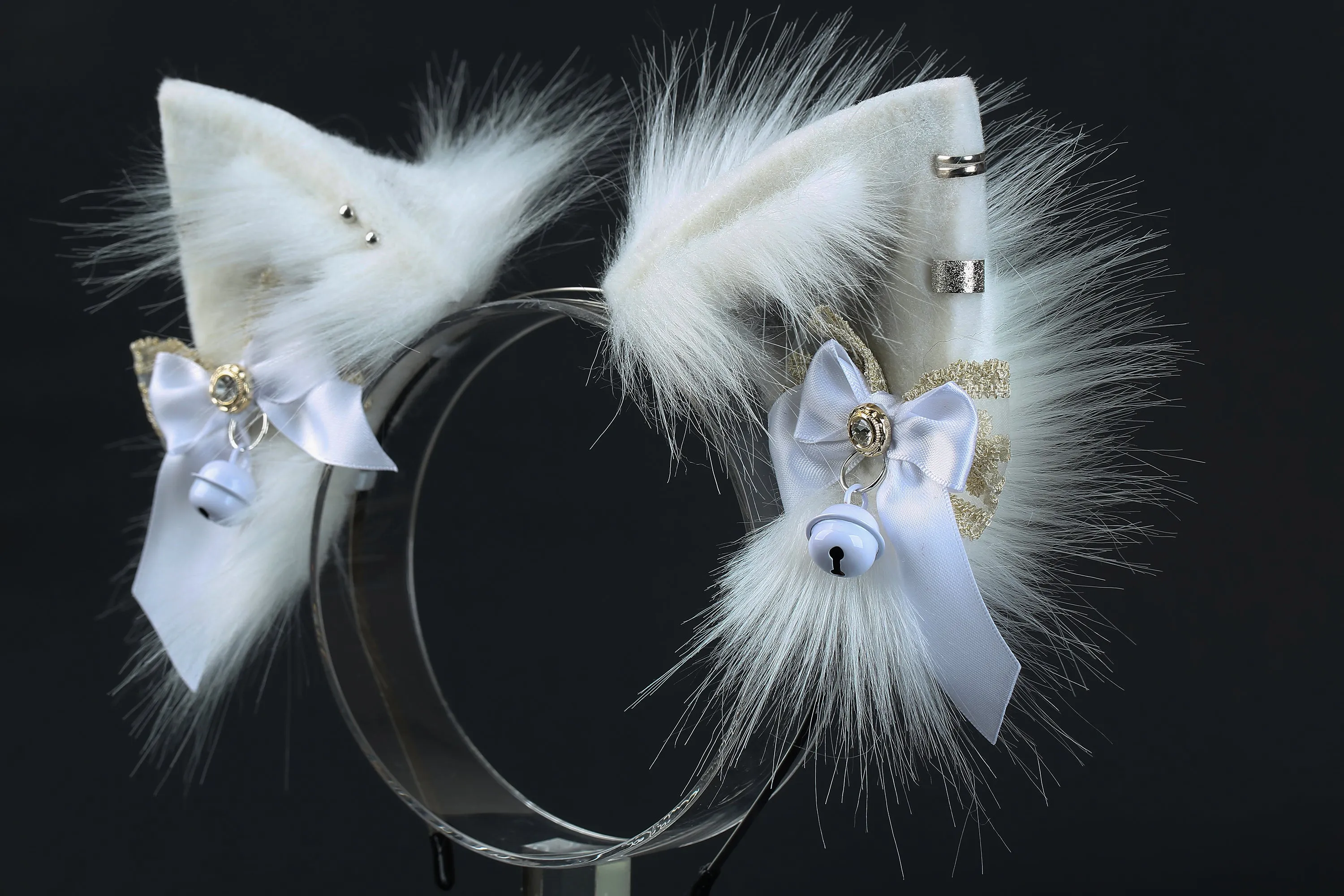 White gray faux fur fox tail plug and ear wolf tail buttplug and ear kitten ear and tail plug set curved tail and ear plug cosplay -mature