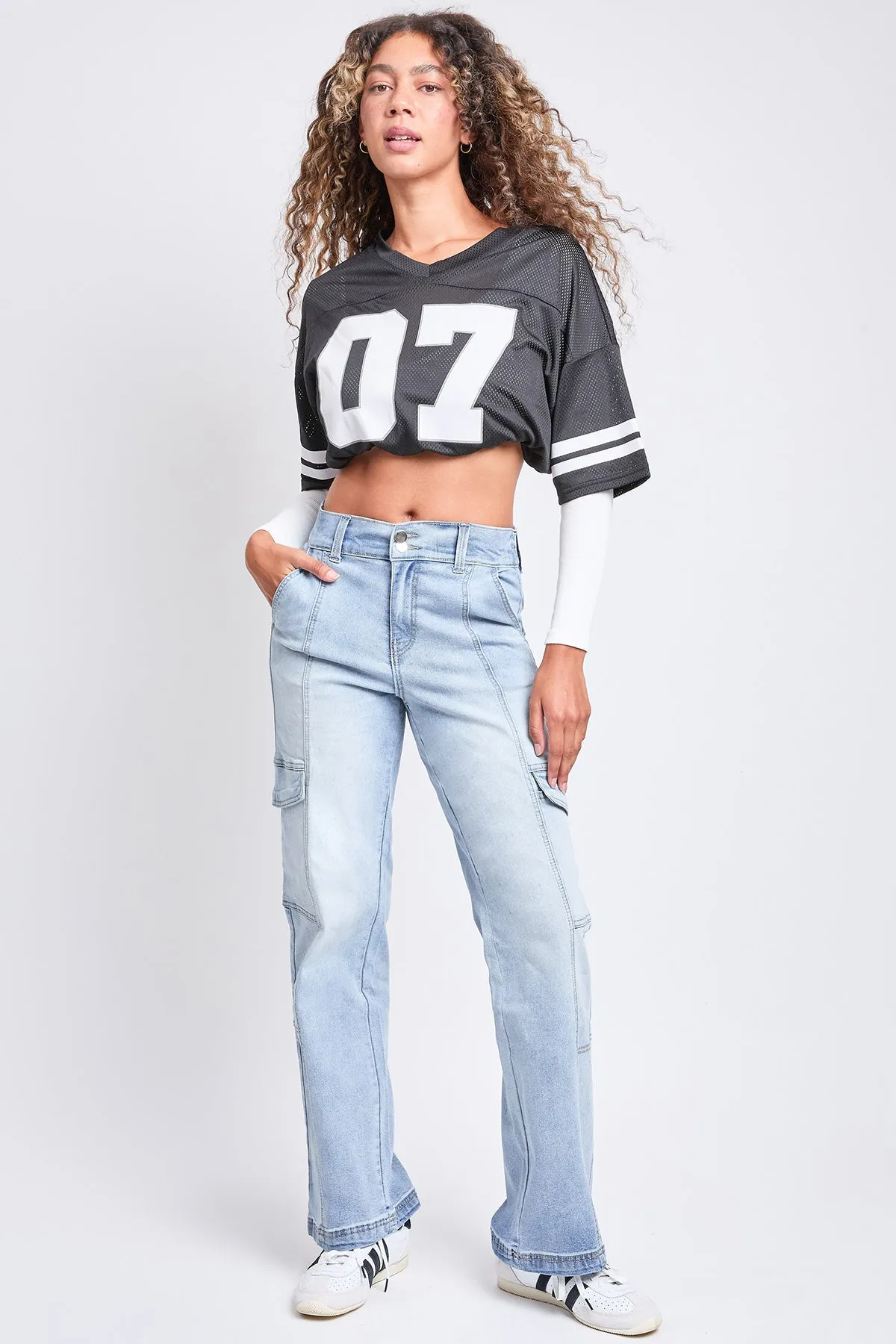 Women's High Rise Elastic Waist Straight Leg Cargo