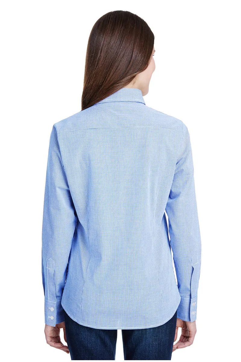 Women's Microcheck Long Sleeve Cotton Shirt (Light Blue / White)