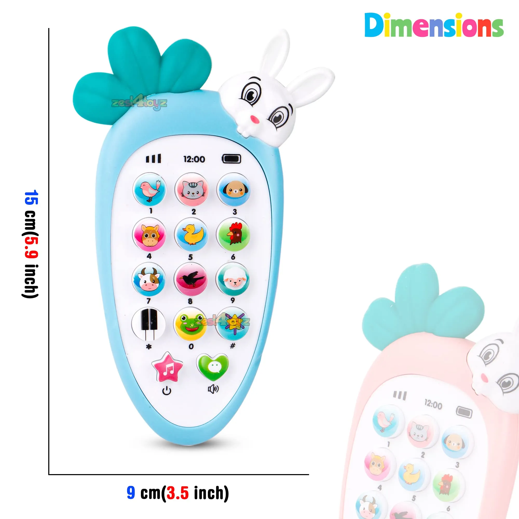zest 4 toyz Mobile Phone Toys for Kids Smart Phone Cordless Feature Rabbit Mobile Musical Sound Toys with Smart Light Battery Operated Birthday Gifts for Girls Boys (Pack of 1) Battery Included