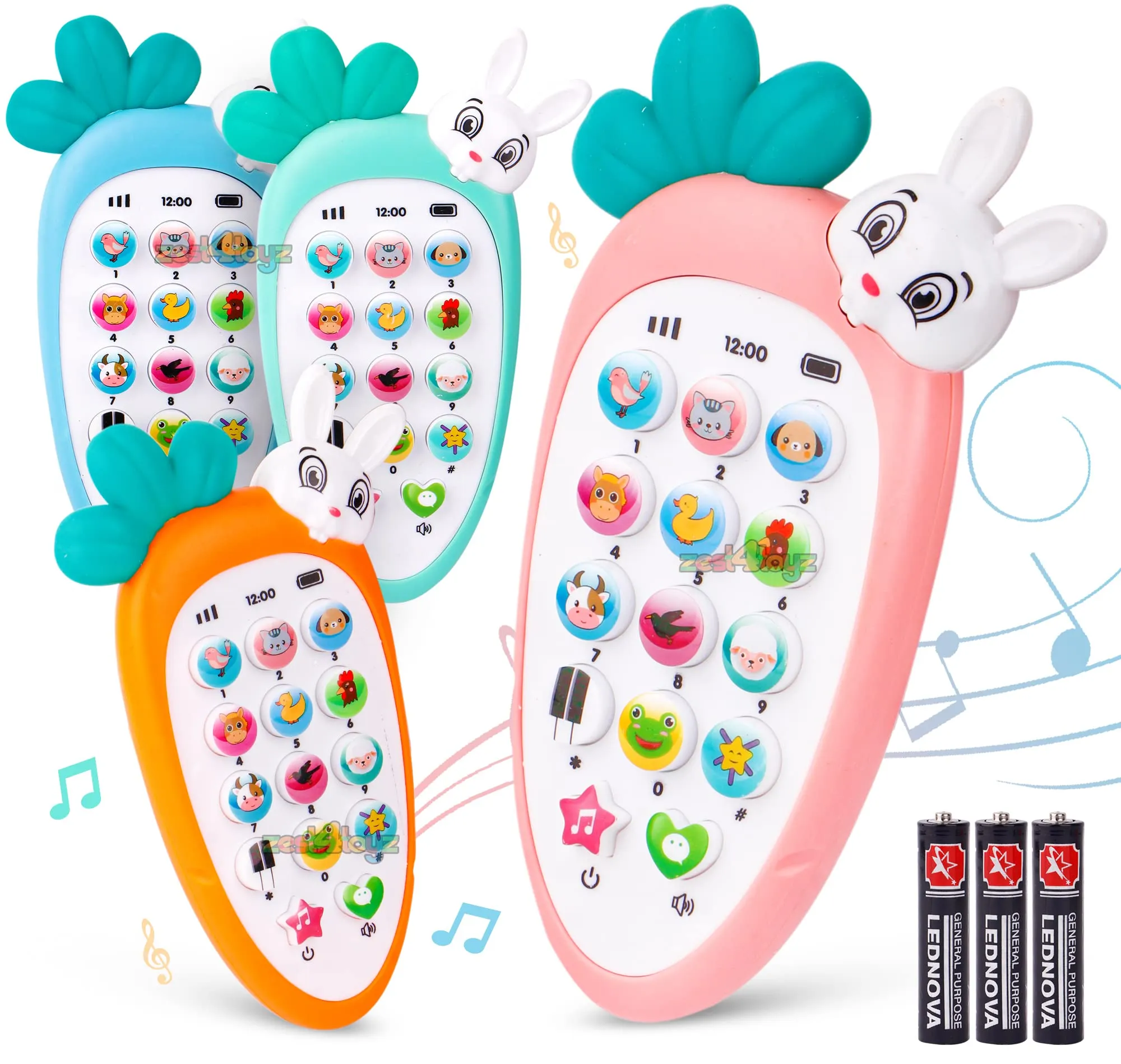 zest 4 toyz Mobile Phone Toys for Kids Smart Phone Cordless Feature Rabbit Mobile Musical Sound Toys with Smart Light Battery Operated Birthday Gifts for Girls Boys (Pack of 1) Battery Included