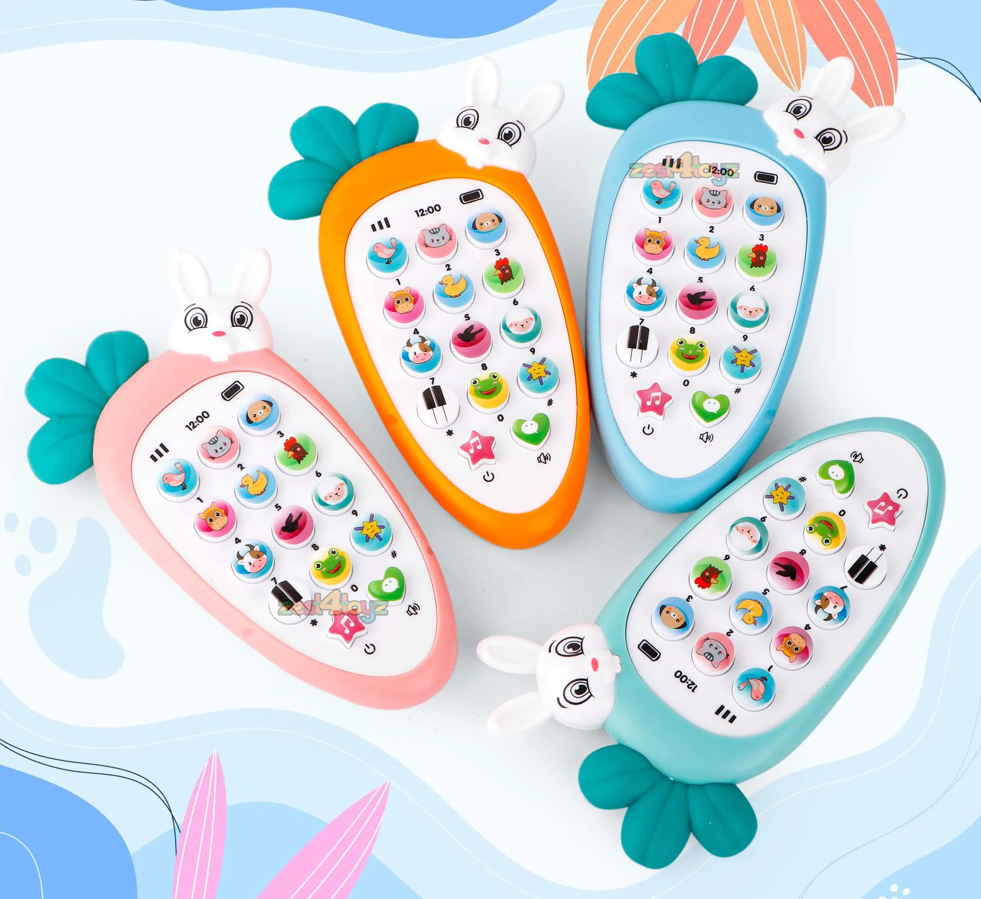 zest 4 toyz Mobile Phone Toys for Kids Smart Phone Cordless Feature Rabbit Mobile Musical Sound Toys with Smart Light Battery Operated Birthday Gifts for Girls Boys (Pack of 1) Battery Included